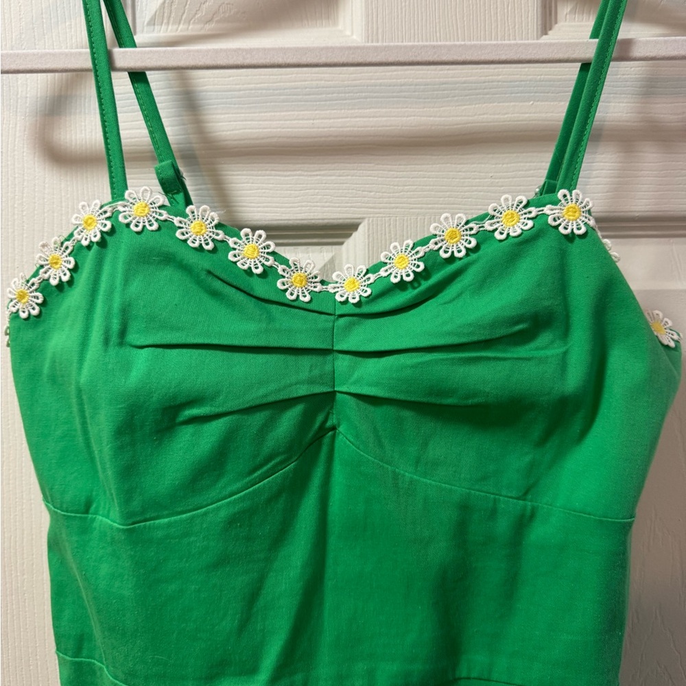 Vintage Green Dress with Daisy Trim